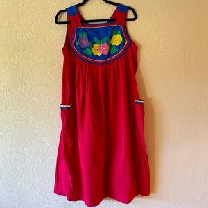 Go Softly Patio Dress Size L Red Blue Cottagecore Grandmacore Romantic Feminine
